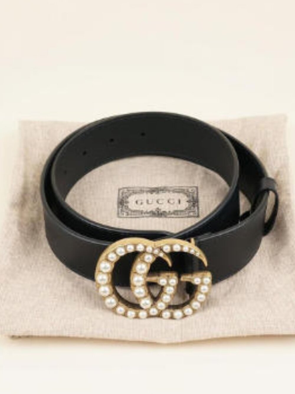 Gucci Black Leather Belt with Pearl GG Buckle - 90cm, New with Box